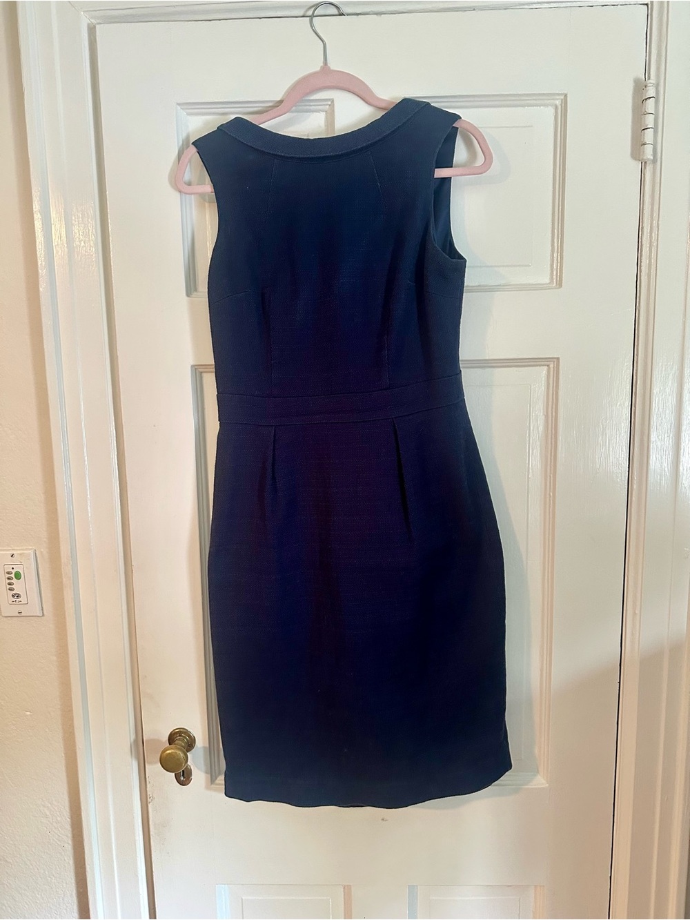 Boden Navy Sleeveless Dress with back portrait collar